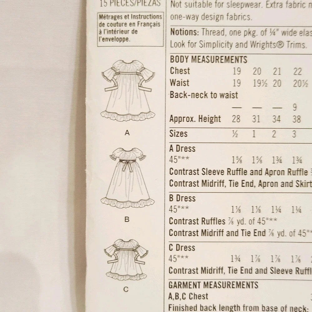 Child Sz 4-8 Simplicity 1595BB Dress in 2 Lengths